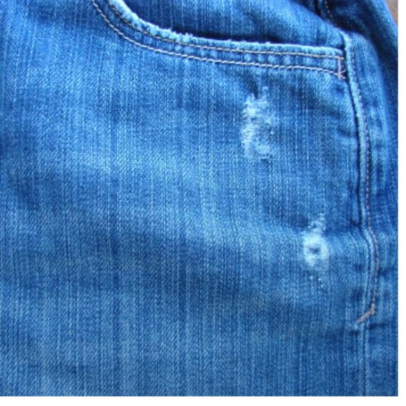 Y2K Denim Jean Mini Skirt Denim Distressed Frayed Raw Hem Size 6 - Picture 5 of 8